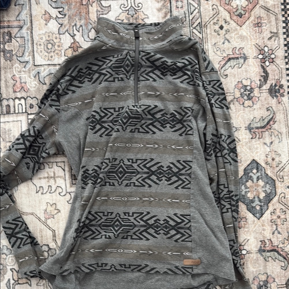 Panhandle Slim Gray Zip Up Sweater with Geometric Design